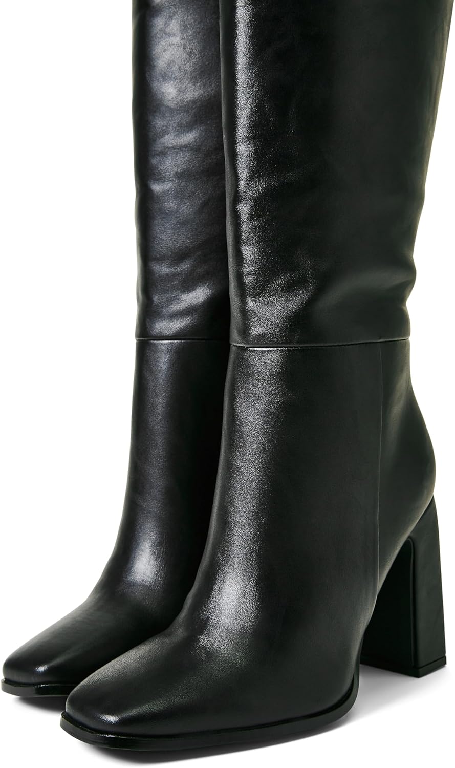 JustFab Knee High Boots Womens Square Toe Chunky Heel Tall Boots for Women High Heel Side Zipper Long Boots - Monrow(Size 6, Black) - Image 6