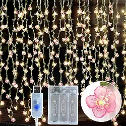 Luzes de videira em flor de cerejeira - 108 luzes de LED 150 x 80 cm brancas quentes, luzes de fadas de flores rosa, romântico dia dos namorados, USB/caixa de bateria com cabo de 5 metros