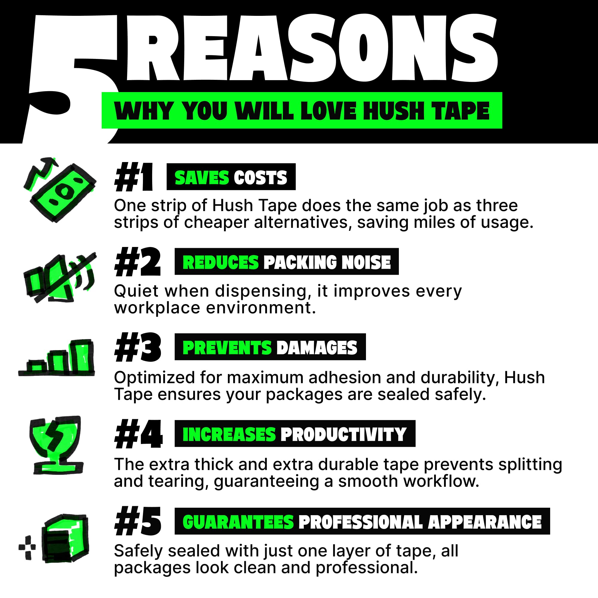 Hush Tape Heavy Duty Low Noise Brown Packing Tape - Parcel Tape for Packing Boxes Shipping, and Moving, 48mm x 55m, 66 Micron - 2 rolls - Image 2