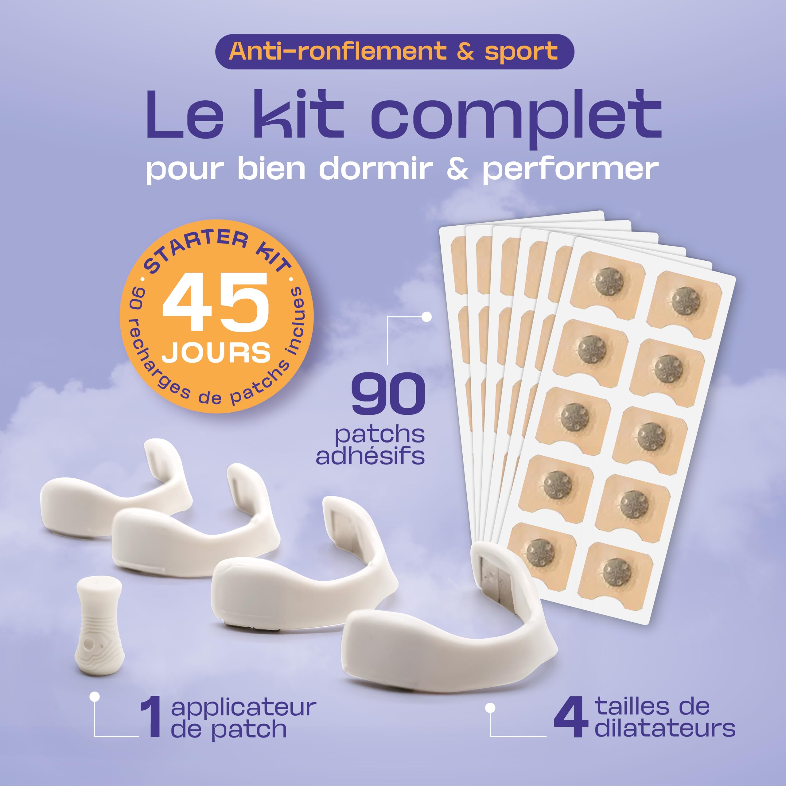 Écarteur Nasal Magnétique Anti Ronflement & 90 Patchs - Bande avec Aimant Puissant pour Respiration Efficace par le Nez - Bandelettes Adhésives - Dilatateur pour Sommeil et Sport - Alternative Strips