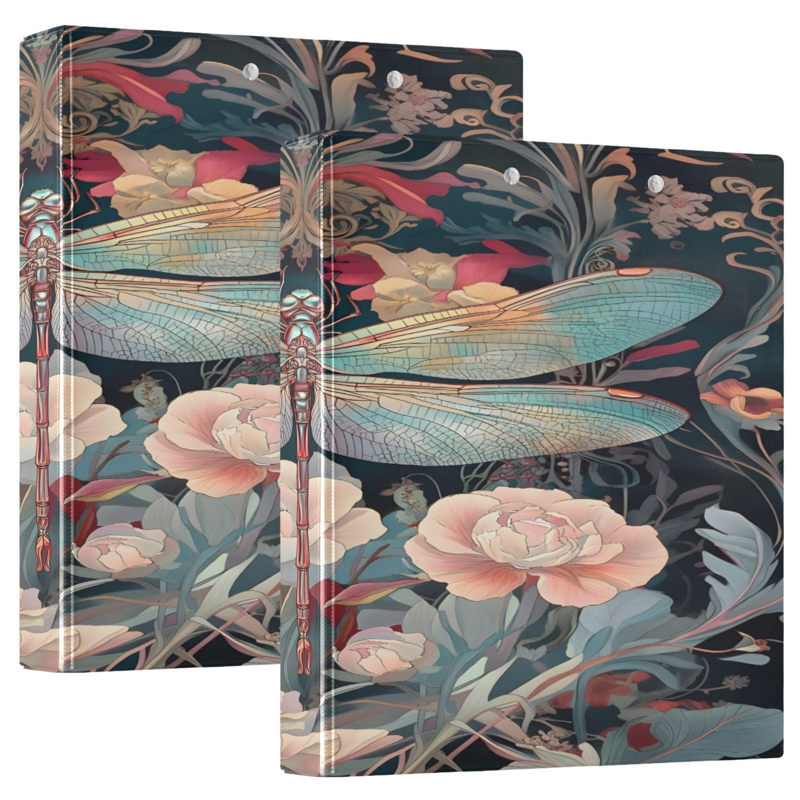 Dragonfly Flower 3 Ring Binder with 2 Interior Pockets