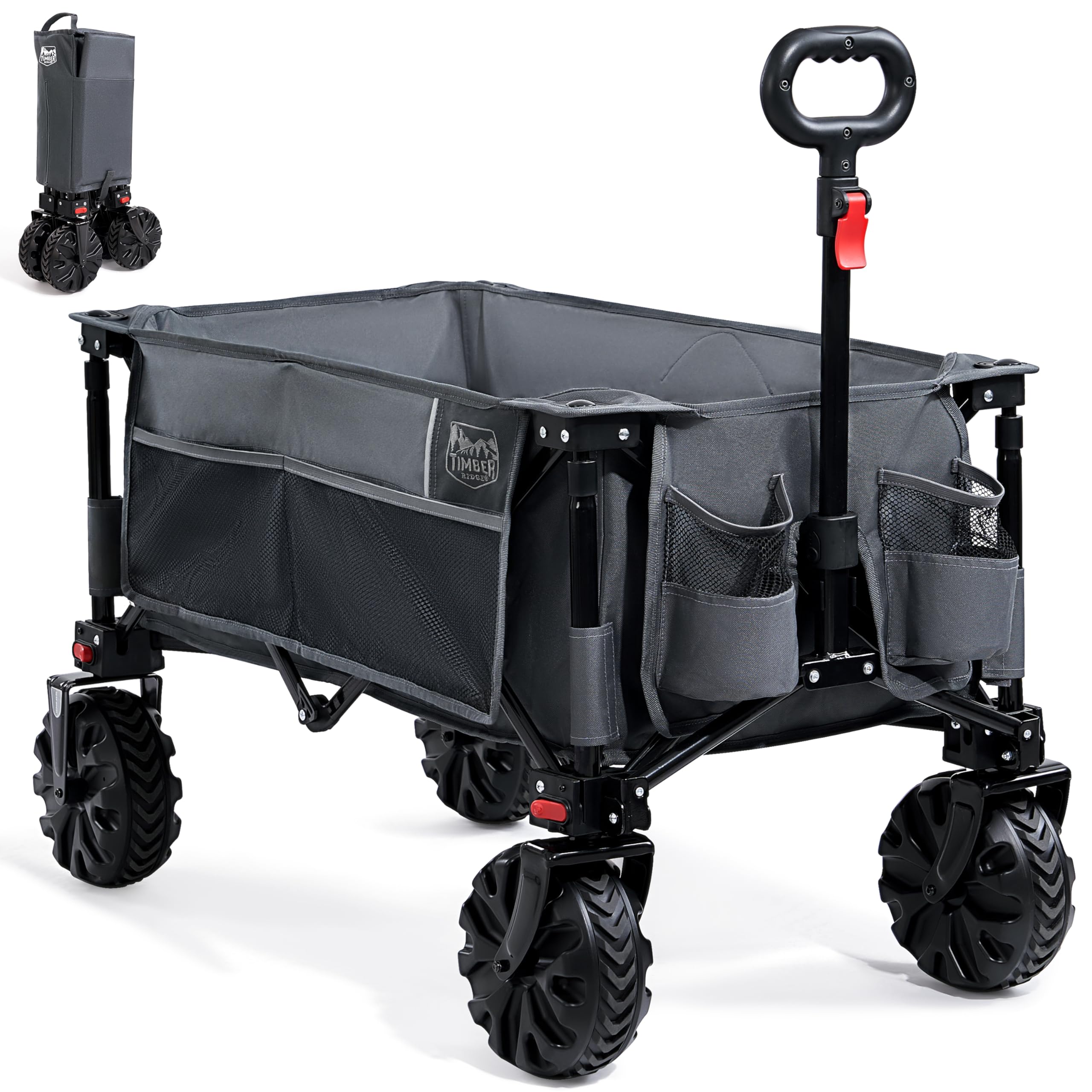 Timber Ridge Carro Playa Ruedas Grandes, Carrito Plegable Transporte para Jardín Playa Campaña Compra al Aire Libre, Carreta con Bolsa de Cubierta Ruedas Amovibles Mango Ajustable hasta 100kg