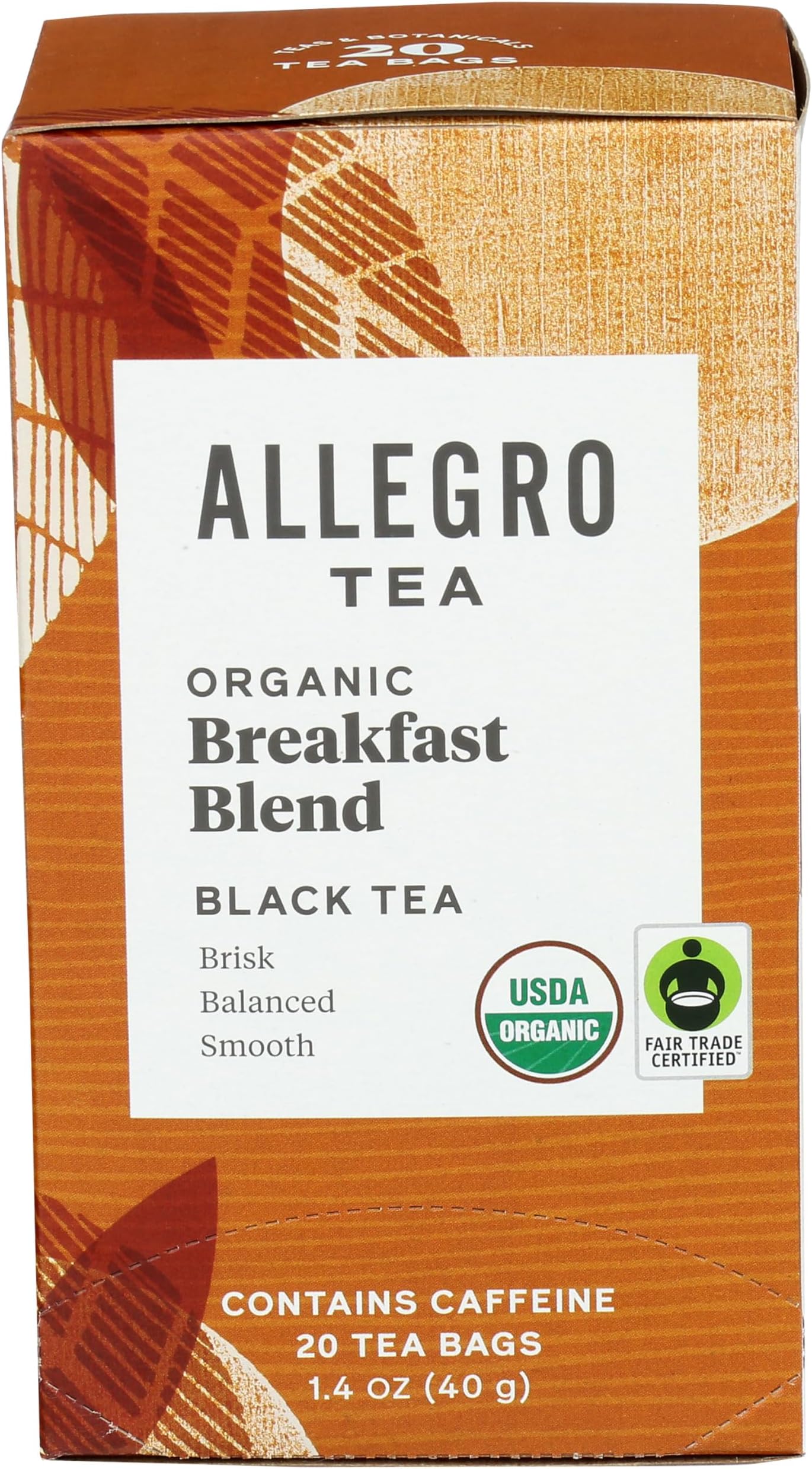 Allegro Tea, Tea Bags, Organic Breakfast Blend, 20 Count