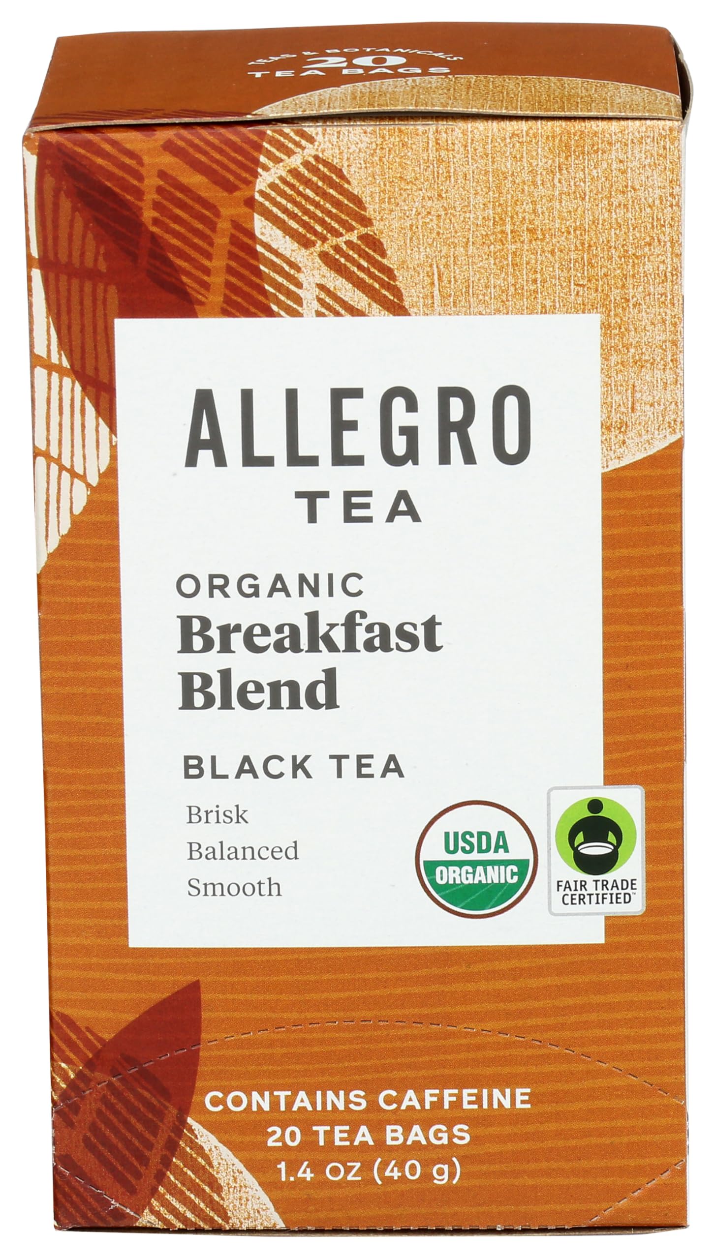 Allegro Coffee Allegro Tea, Tea Bags, Organic Breakfast Blend, 20 Count