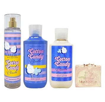 Bath & Body Works Cotton Candy Clouds Trio Gift Set - Fragrance Mist, Body Wash and Body Lotion - with a Himalayan Salts Springs Bar Soap - Full Size