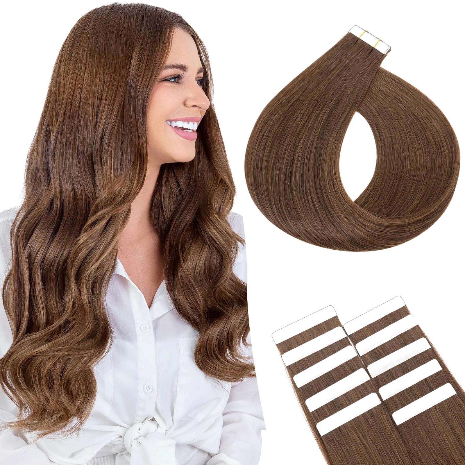 SEGOHAIR 10Pcs Human Hair Tape in Extensions, 16" Thin Tape Hair Extensions