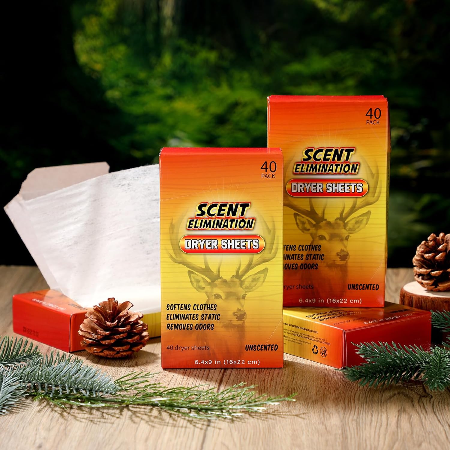 2 Pcs Scent Elimination Dryer Sheets for Hunting Scent Free Dryer Sheets Hunting Fabric Softener for Fabrics Deer Clothes, Pack of 40