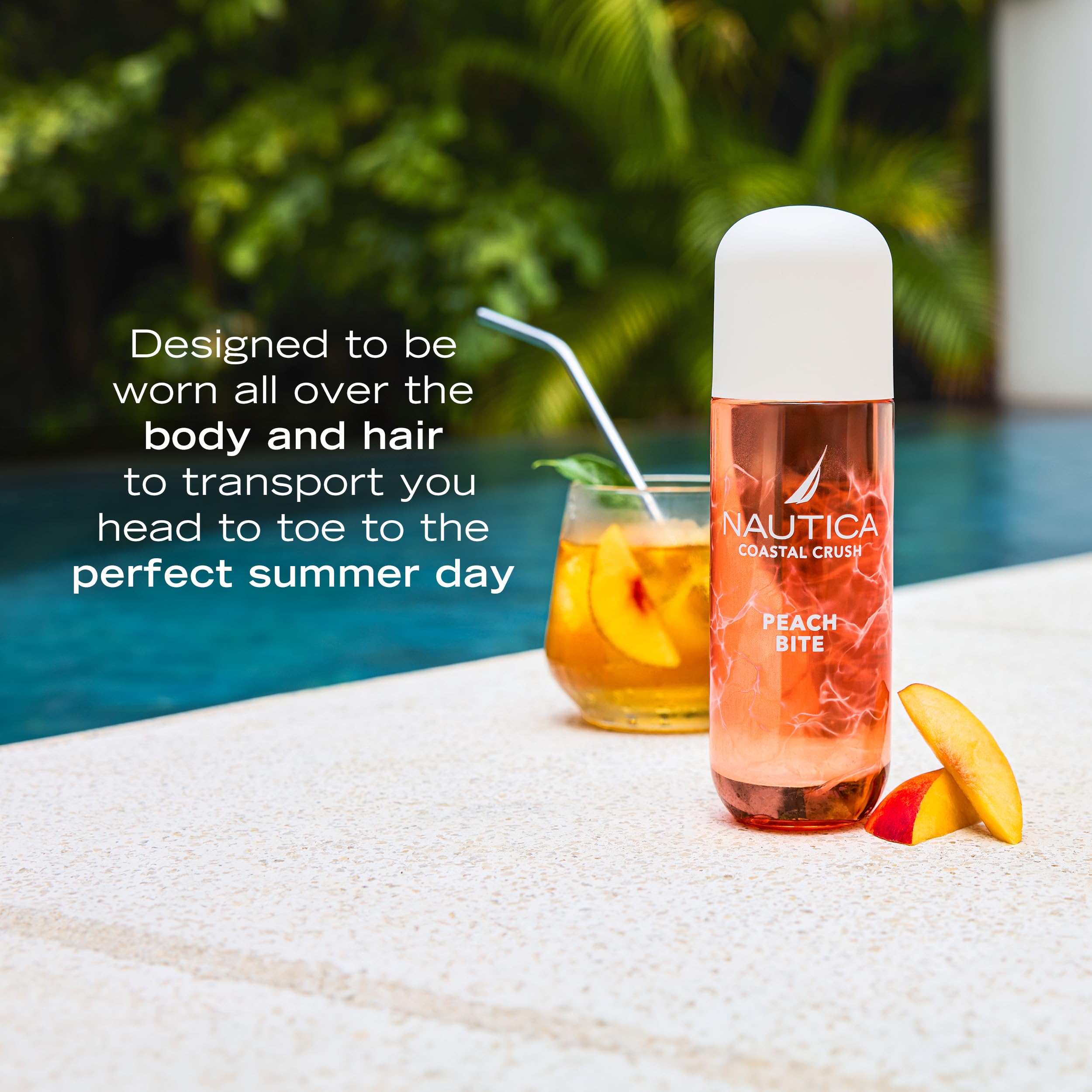 Nautica, Acqua profumata per il corpo Coastal Crush Peach Bite, Acqua profumata femminile per corpo e capelli dal profumo gourmand succoso fruttato, 236ml