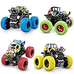 M SANMERSEN Monster Truck Toys for Ages 2-4, Friction Cars for Toddlers 1-3 Push and Go 360 Rotating Stunt Car for 2+ Year Old Boys Girls Gifts (4 Pack - Blue/Green/Red/Yellow)