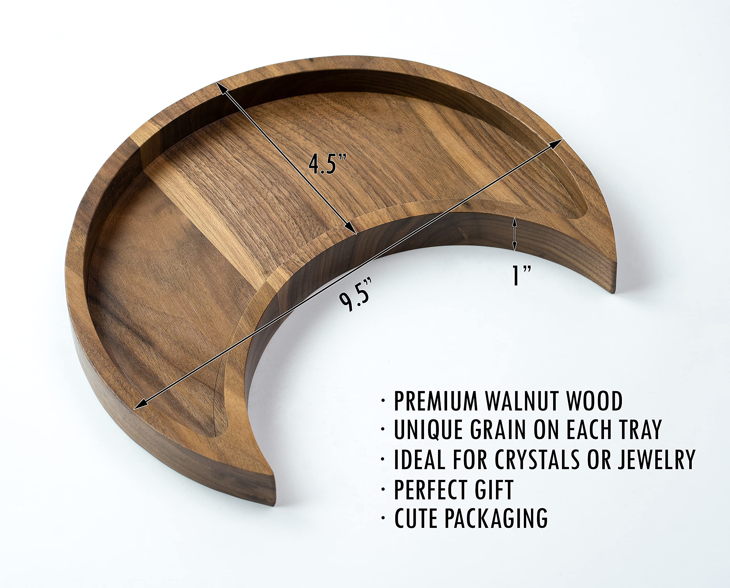 Moon Tray Crystal Holder and Display Walnut Wood Crystal Tray for