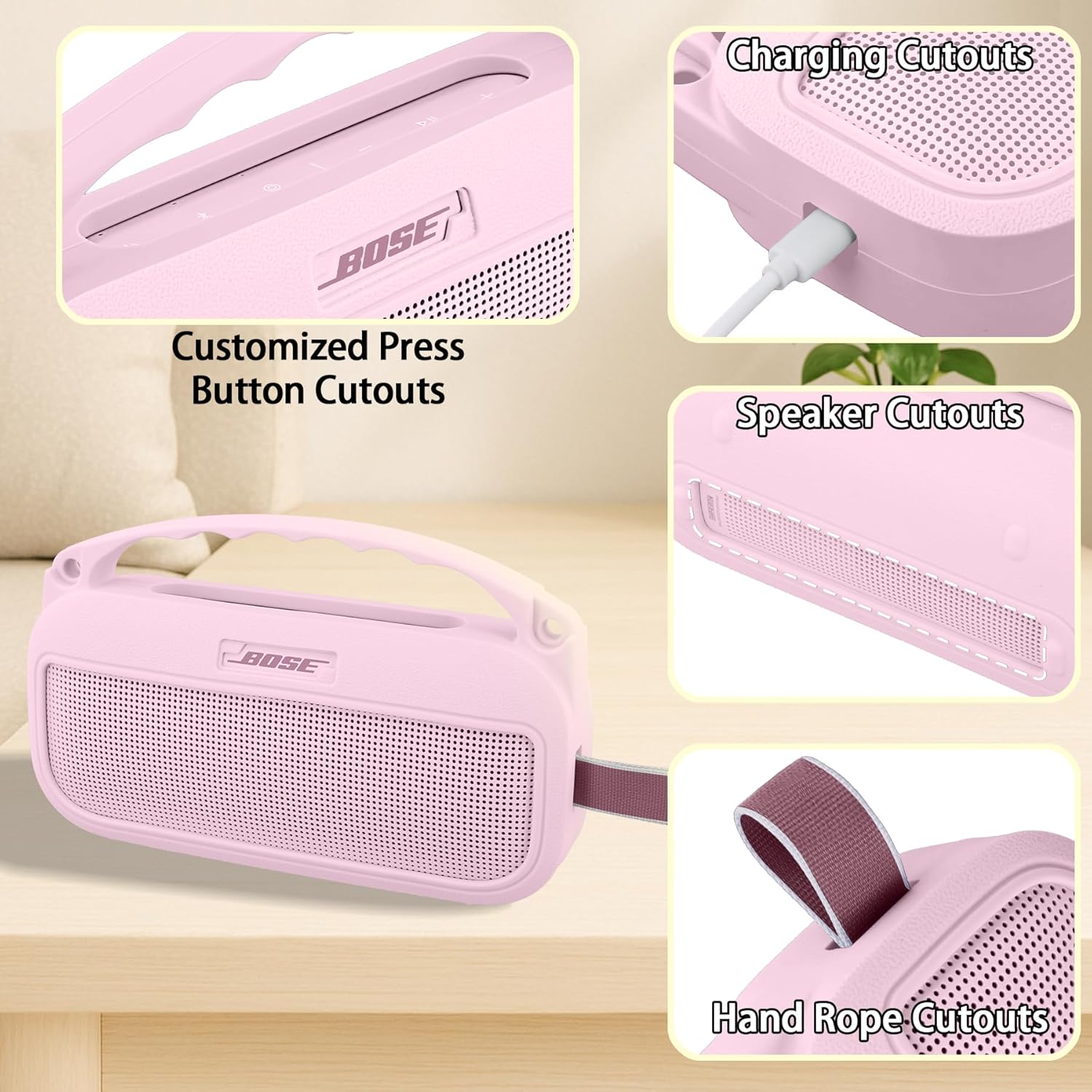 khanka for Bose New SoundLink Flex 2nd Gen Bluetooth Portable Speaker Silicone Case,Soft Protective Cover with Shoulder Strap for Bose New SoundLink Flex 2nd Gen,Case Only（Pink） - Image 4