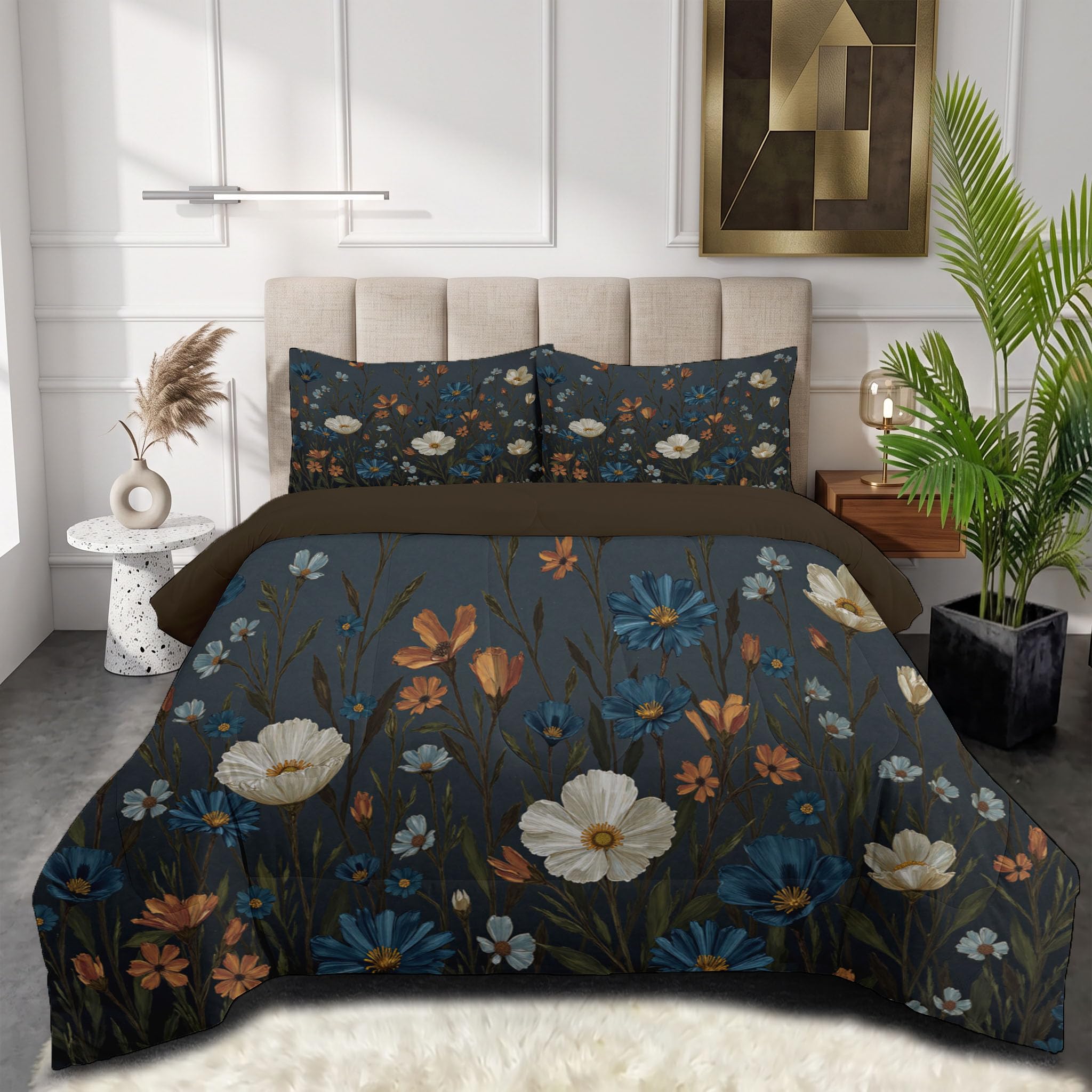 Edredón nórdico de flores para cama 150 reversible gris de microfibra 260x240