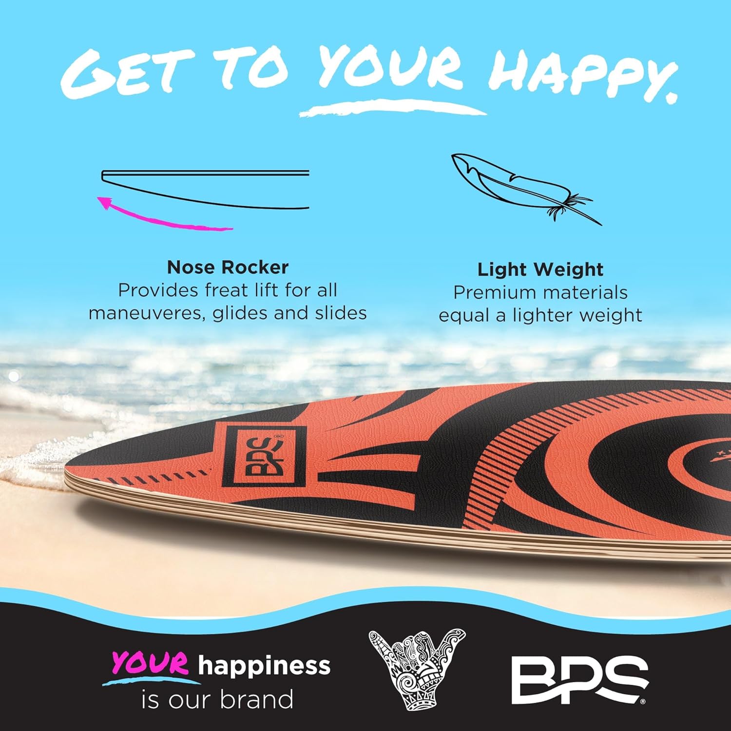 BPS New Zealand ‘Koru’ Skimboard with Colored EVA Grip Pad and High Gloss Clear Coat Wooden Skim Boards for Kids and Adults | Choose from 3 Sizes and Traction Pad Color