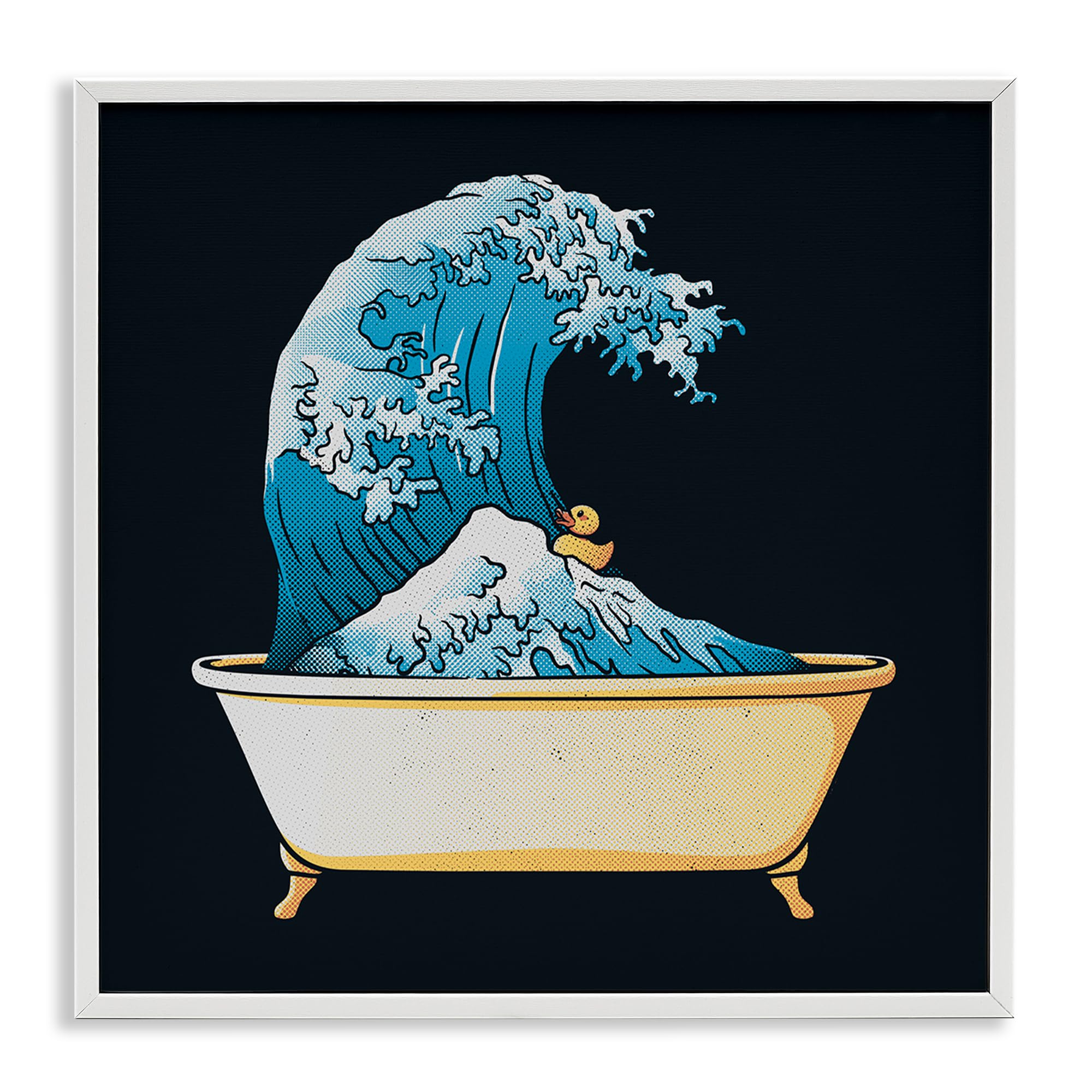 Stupell Industries Kanagawa Wave Bathtub Duck 'Bathtub With Kanagawa Wave', Framed Giclee Art, White, 24 X 24 Inches, Easy To Hang And Sturdy, Made In Usa, By Tobe Fonseca