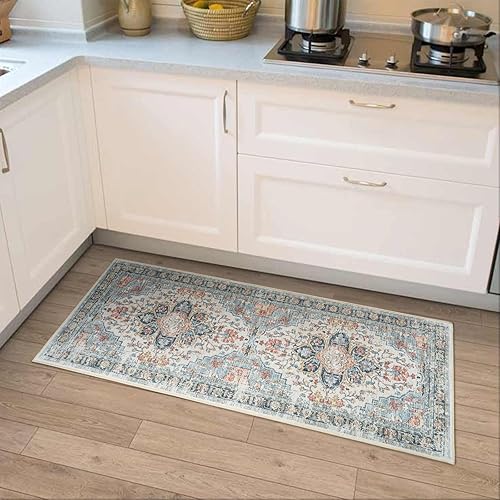 Miniatura 2 de Alfombra de pasillo de 2 x 6 pies, alfombra vintage lavable de 2 x 6 pies, antideslizante, sin pelusas, tapete para pasillo de cocina, tapete para