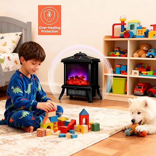 Miniatura 6 de Chimenea eléctrica independiente de 18 pulgadas, equipada con chimenea eléctrica de madera de 1500 W1650 W, efecto de llama, con llamas realistas,