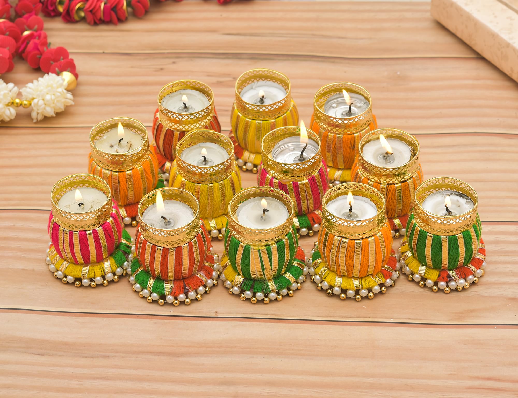 Sanvatsar Designer Damru Tealight Diwali Diya for Home Decoration (Set of 12)-image-10