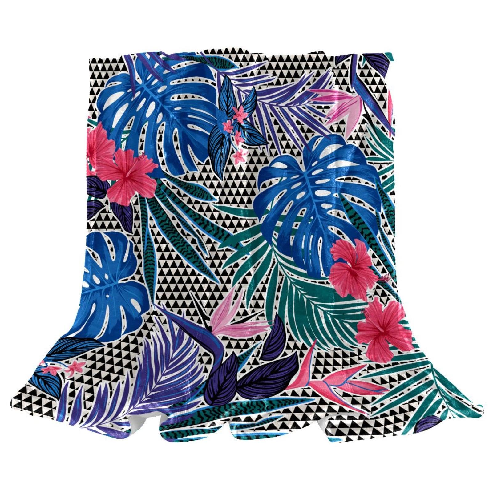 Couverture de lit polaire feuilles tropicales contre le froid doux