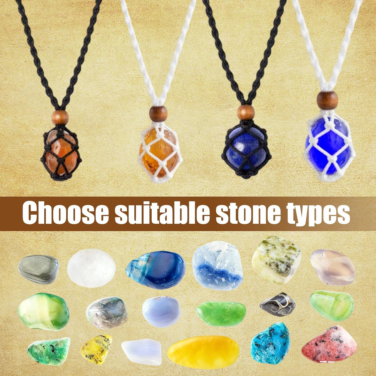 8 Pieces Crystal Necklace Cage Empty Stone Holder, Adjustable Waxed Cord Jewelry Set - 2 Sizes (Small & Large) in 4 Colors, DIY Crystal Holder Necklace for Women Everyday Wear - Image 3