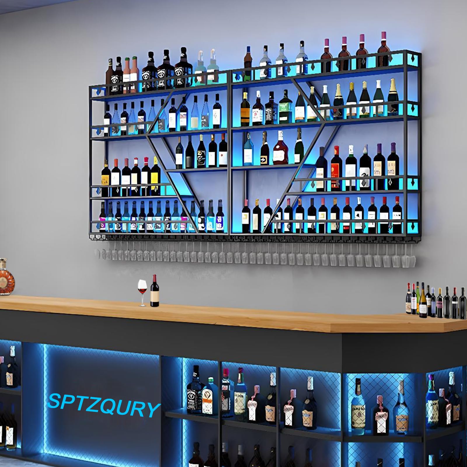 Generisch Regał wiszący z metalu w stylu industrialnym z 3 poziomami – montowany na ścianie regał do przechowywania alkoholi i prezentacji do domu, kuchni, baru i biura – nowoczesne dekoracyjne