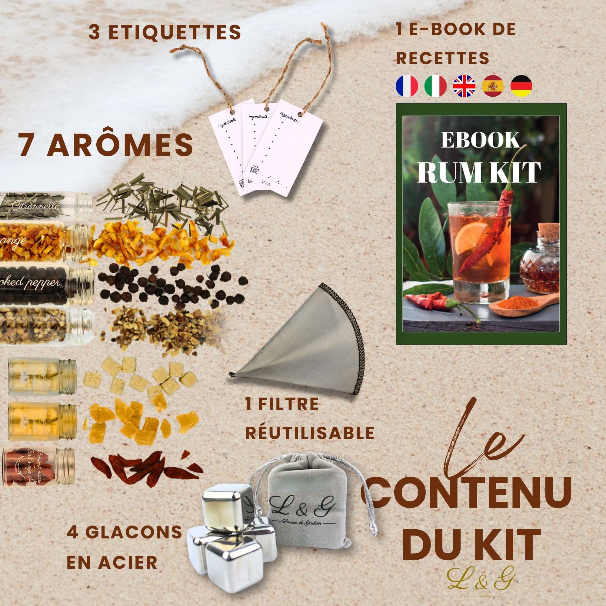 L&G® Kit Découverte d'Épices pour Rhum Personnalisé - Coffret DIY Exclusif pour Homme/Femme, Idée Cadeau Original Noël, Anniversaire, Saint-Valentin Originale, Expérience Maison Inoubliable
