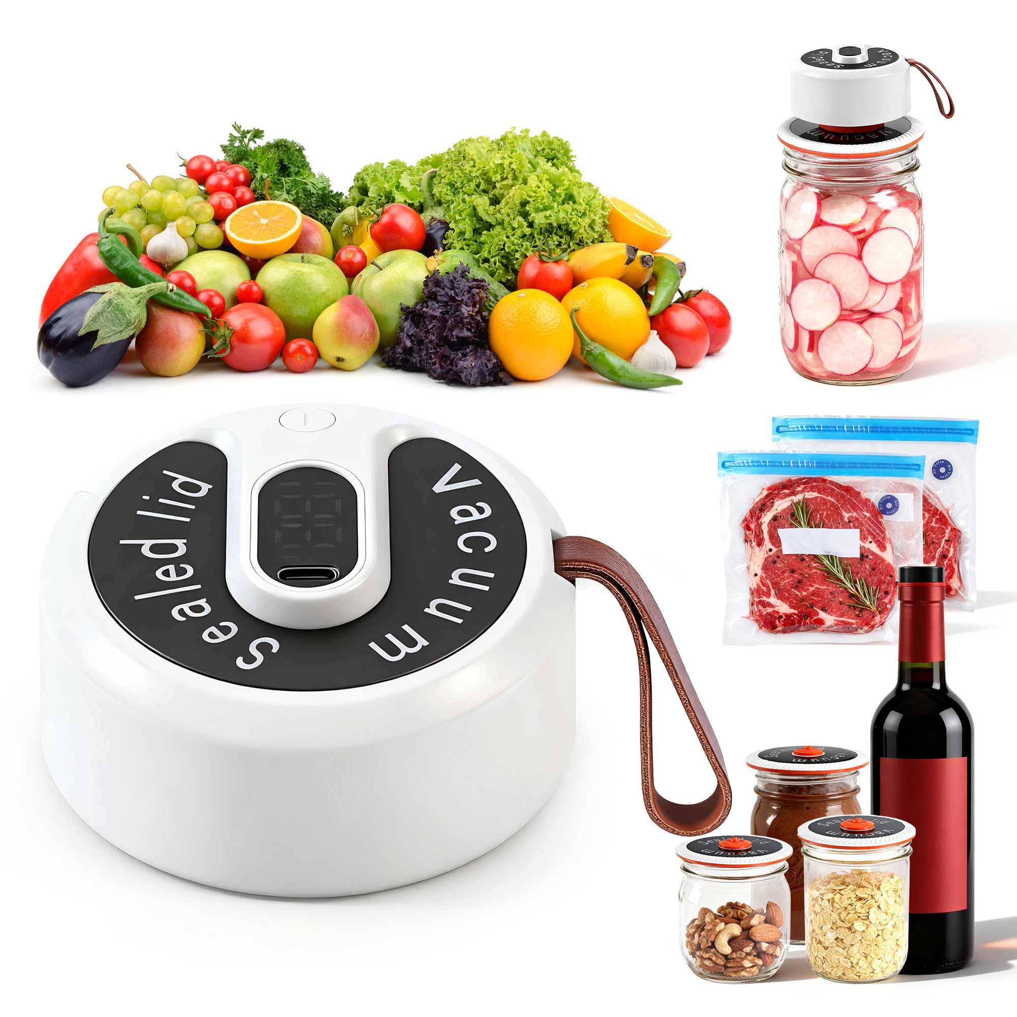 Mason Jar Vacuum Sealer Electric, Auto Stop Sealer for Regular and Wide Jars