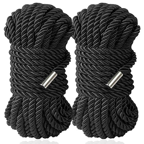 BDSM Shibari Bondage Sex Rope - BDSM Kit Adult Bondage Restraints Set Sex Toys for Women & Couples, 32 Feet 8MM (2-Pack, Black) - 2pack-black