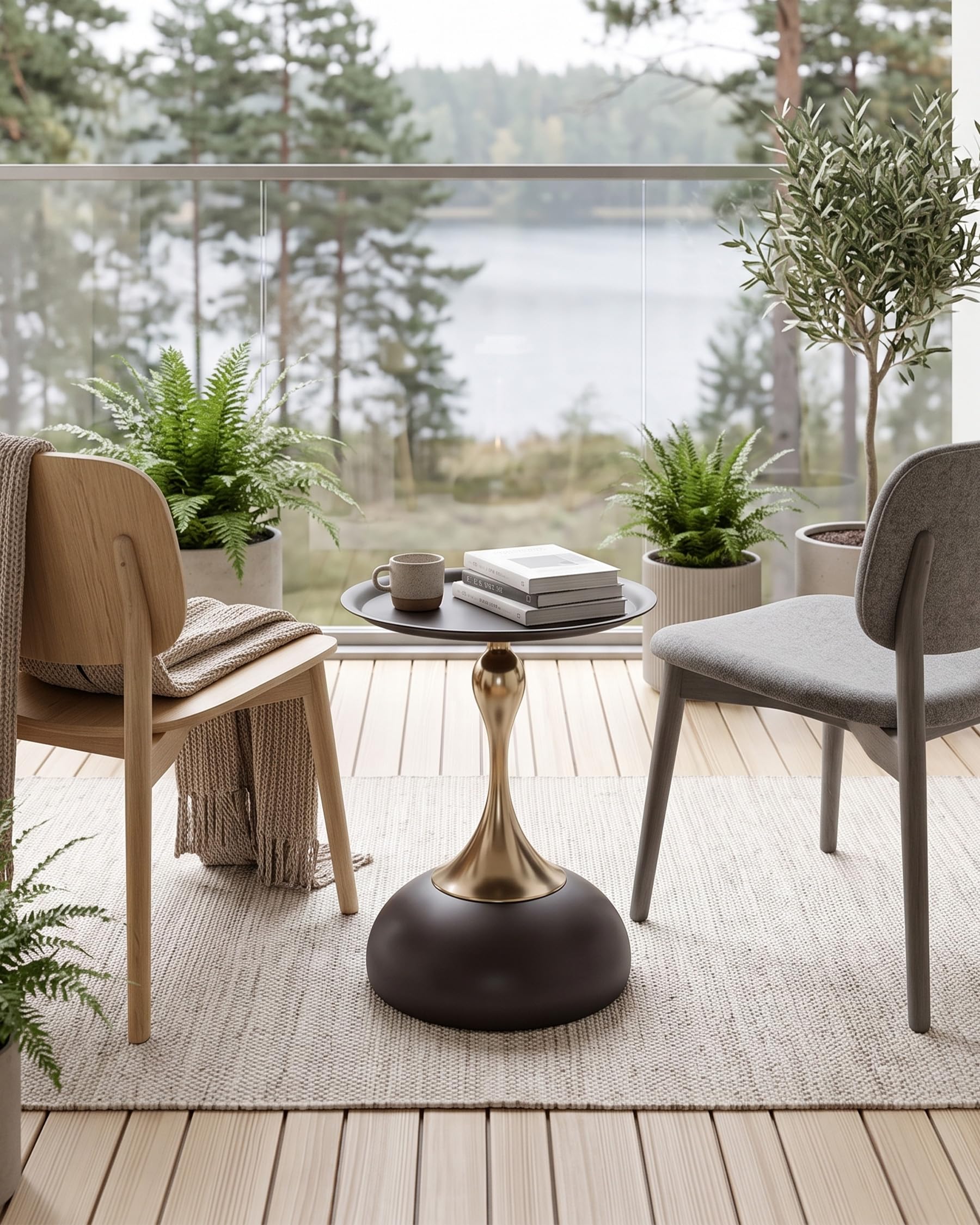 Soayone 2er Set Beistelltisch Schwarz Gold, Kleiner Couchtisch Rund, Kleiner Tisch für Wohnzimmer, Metalltisch Outdoor für Balkon, 40 cm Breite, 53 cm Höhe Küche, Haushalt & Wohnen