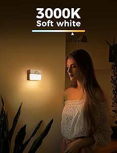 Fulighture Motion Sensor Lights Indoor, 2 Pack LED Night Lights, AAA Battery Operated, 20 LM, Stick-on Closet Light Stair Lights for Hallway, Bedroom, Kitchen, Under Cabinet, Closet, Warm White