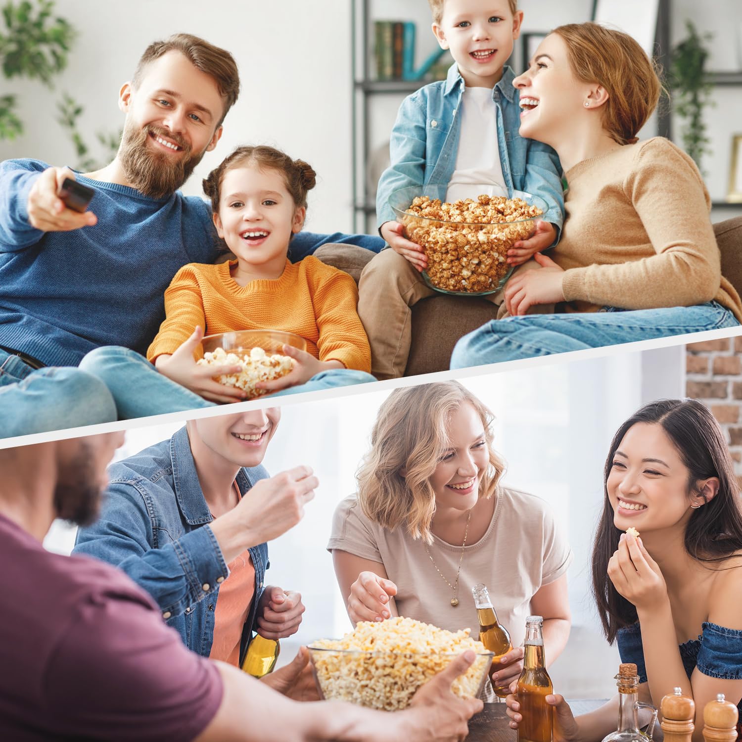Yabano Popcornmaschine 5L für Zuhause, 800W Popcorn Maker mit Zucker & Öl, Abnehmbare Antihaft-Heizplatte, Automatischer Rührstab, Transparenter Deckel als Servierschüssel, Einfach zu Reinigen