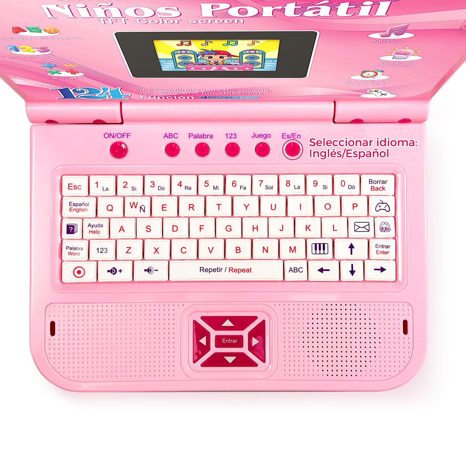 Ordenador Infantil Bilingüe Juguete 124 Actividades Matemáticas Vocabulario Música Jugar Regalo Niños Niñas Rosa