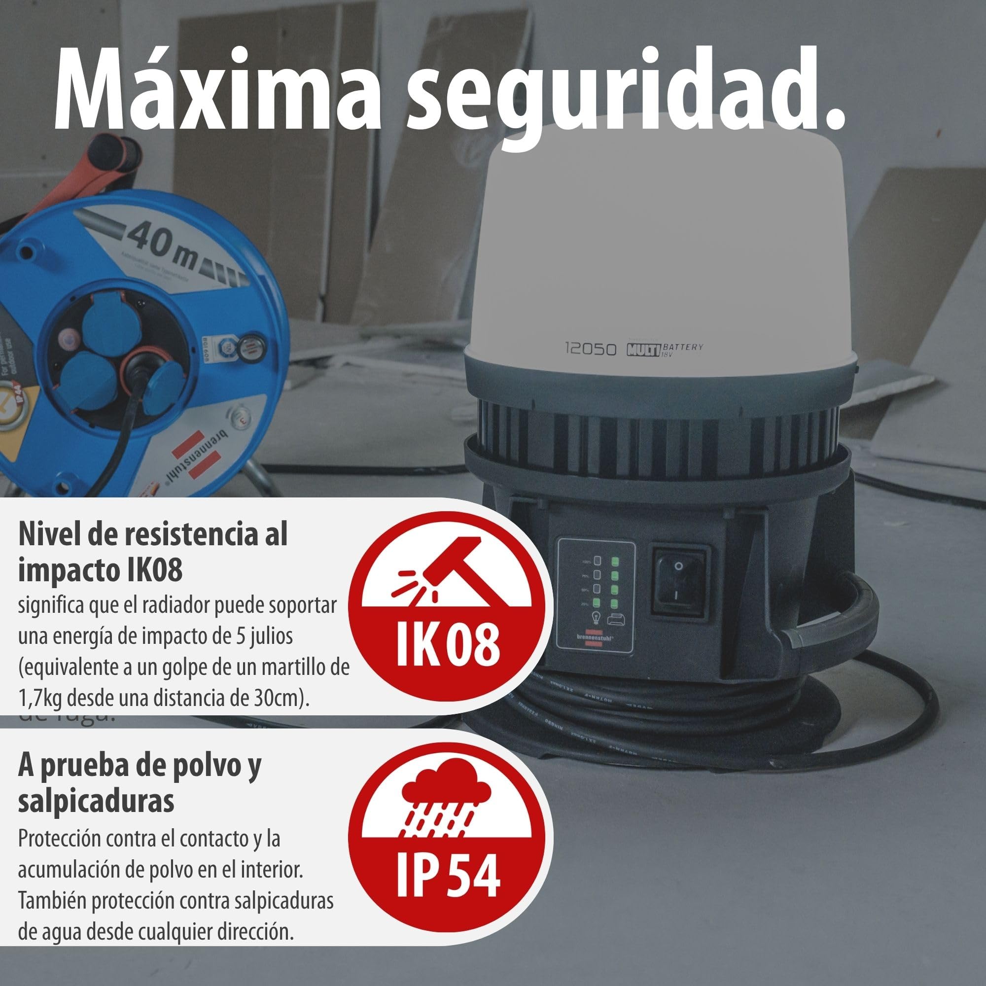 Brennenstuhl Professional Multi Battery LED 360° Hybrid foco de trabajo LED 12050 MH (12000lm, IP54, compatible con baterías de 18V de 10 fabricantes, 5m, sin batería)