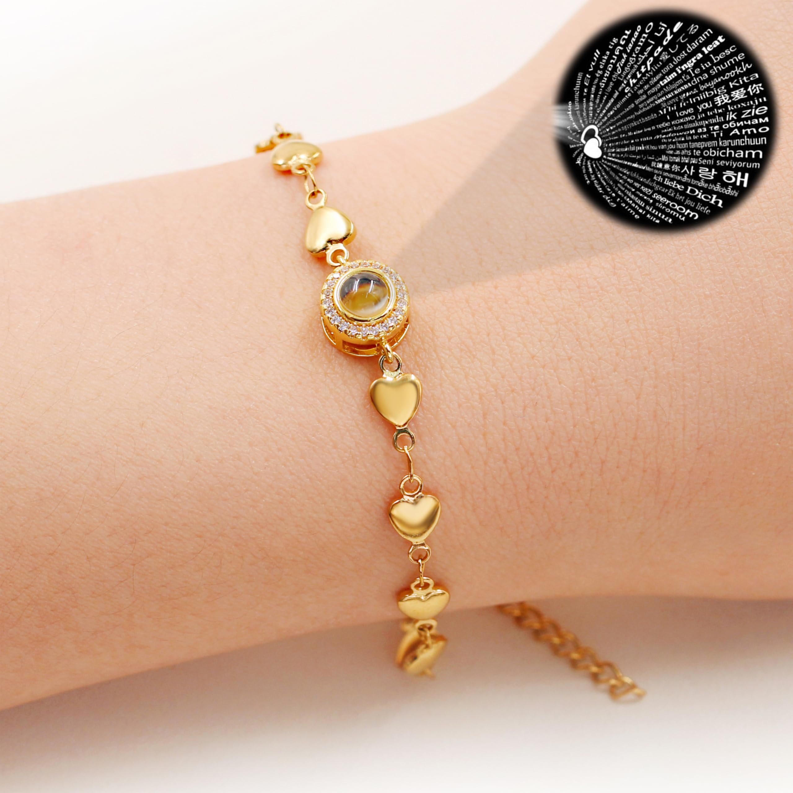 Heart Chain Bracelet, 100 Languages Bracelet for Expressing Love, I Love You Bracelet, 2-Pack Heart Bracelets for Friendship and Engagement, Discount Jewelry for Couples