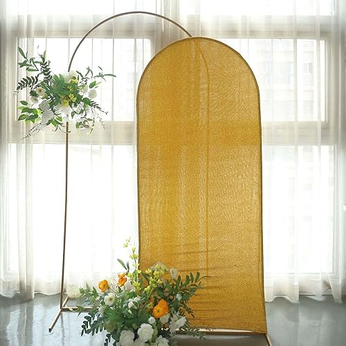 Miniatura 5 de Efavormart - Cubierta de marco de fondo de elastano dorado brillante de 6 pies, cubierta de arco de boda metálica brillante de 2 lados