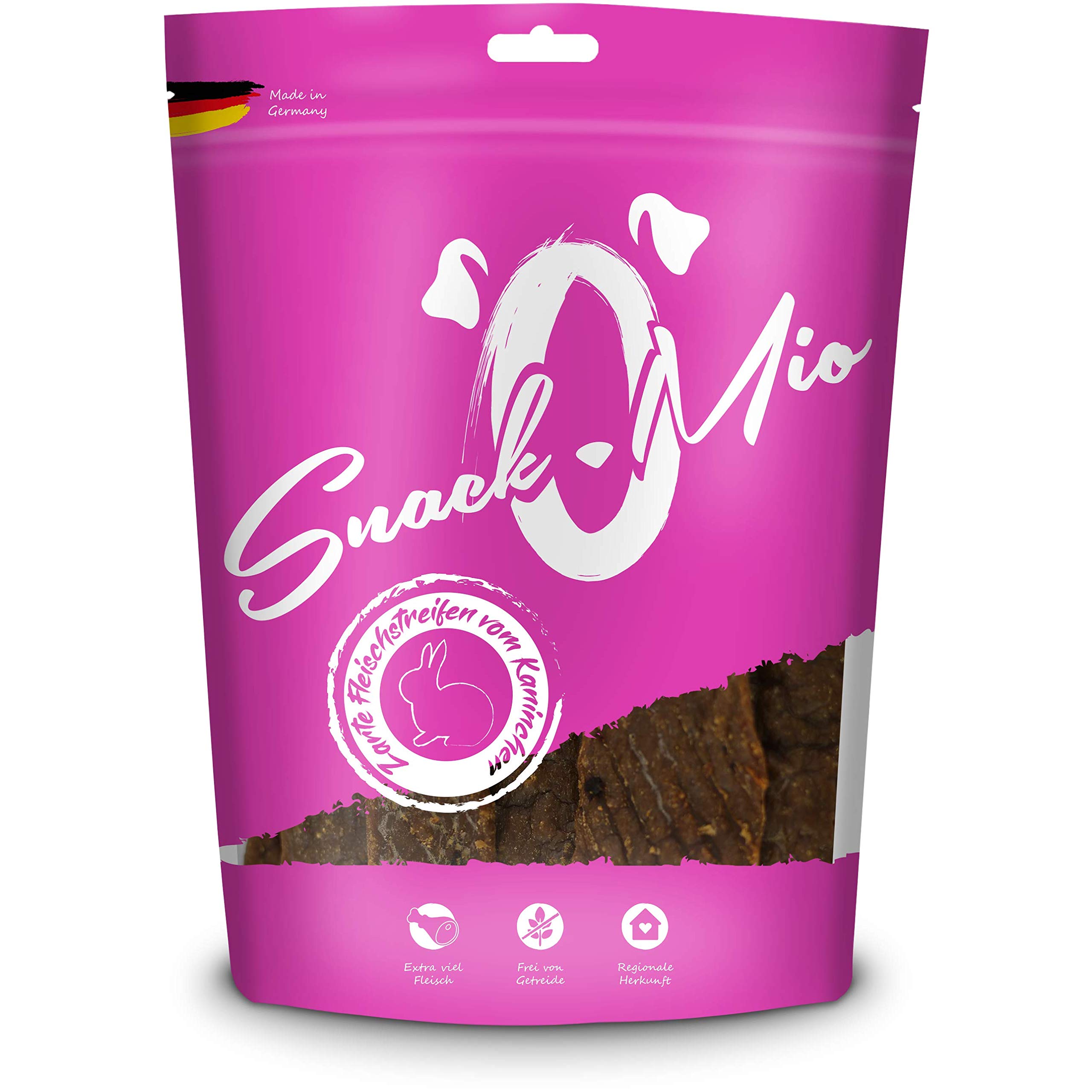 SnackOMio – Premium Hundesnack – zarte Fleischstreifen vom Kaninchen, getreidefrei, 1er Pack (1 x 125g)