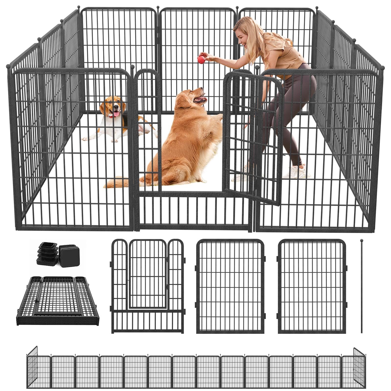 Jhsomdr Dog Playpen 40" Height 12 Panels Portable Dog Fence Outdoor/Indoor for Medium/Small Animals, Heavy Duty Metal Pet Playpen Dog Kennel for RV,