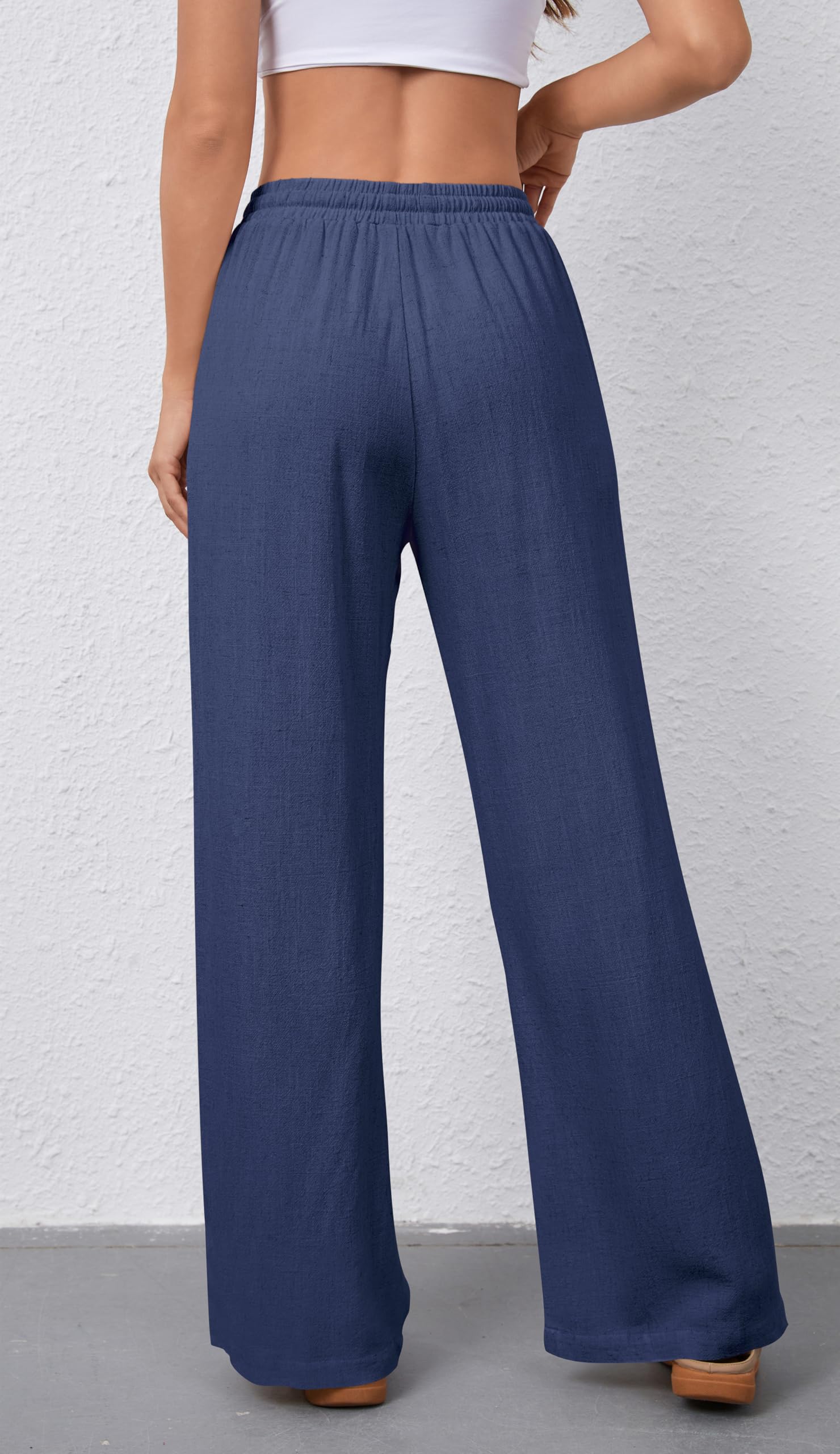 Pantalones de Algodón para Mujer con Cintura Elástica y Pierna Ancha