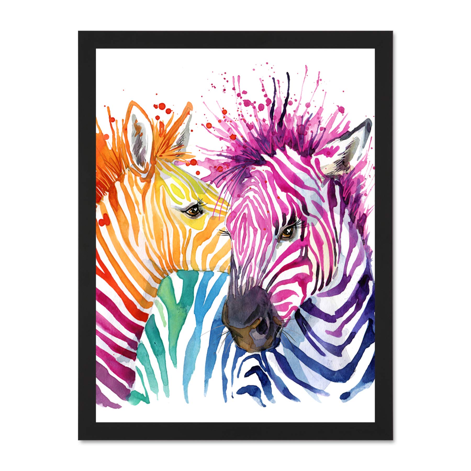 Rainbow Zebra Painting Large Framed Art Print Wall Poster 18x24 inch