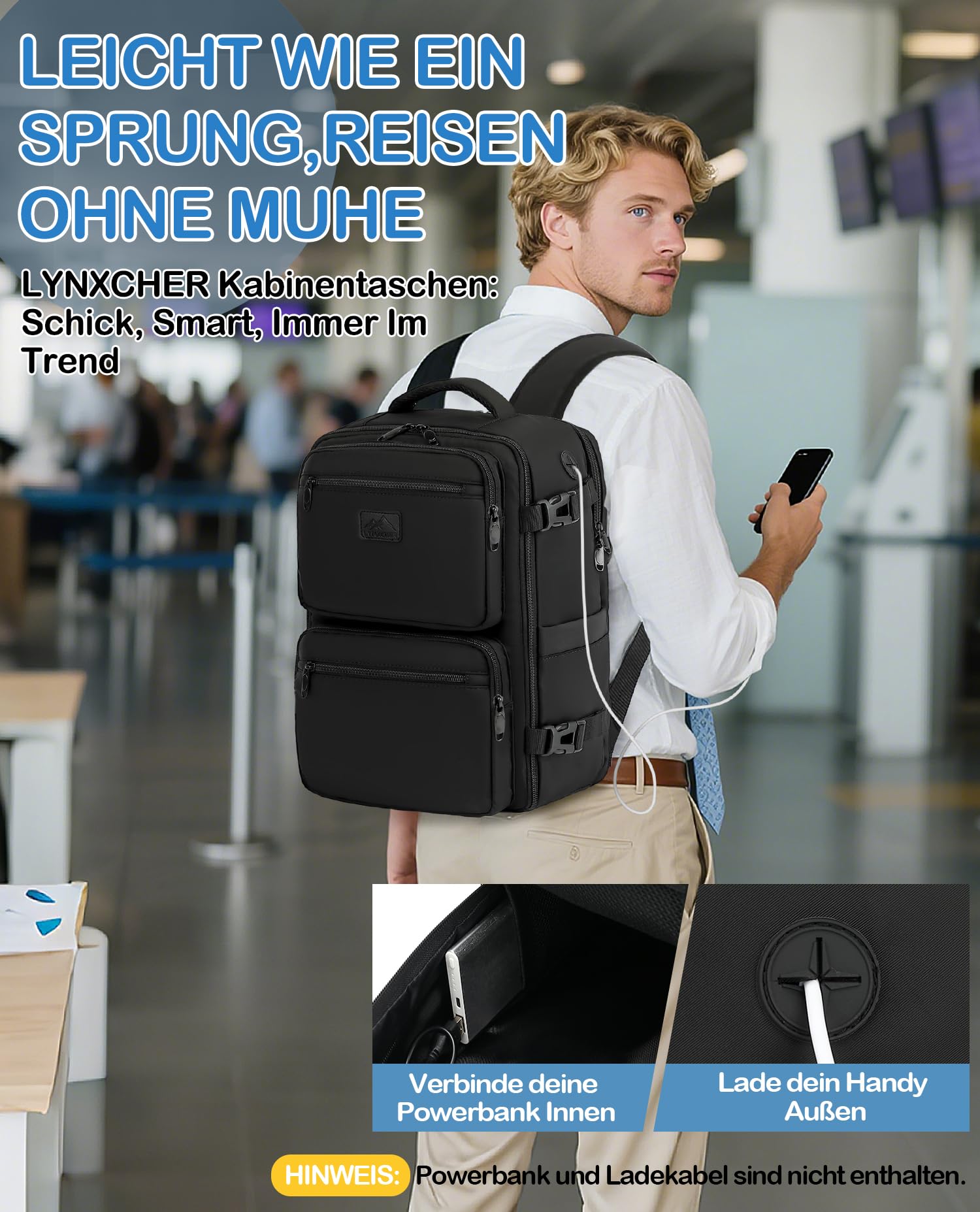 Rucksack Easyjet Handgepäck 45x36x20 Klein Handgepäck Flugzeug Schwarz Reiserucksack 30L Backpack mit 15.6 Zoll Laptop Rucksack Eurowings für Herren Damen (Schwarz,M)