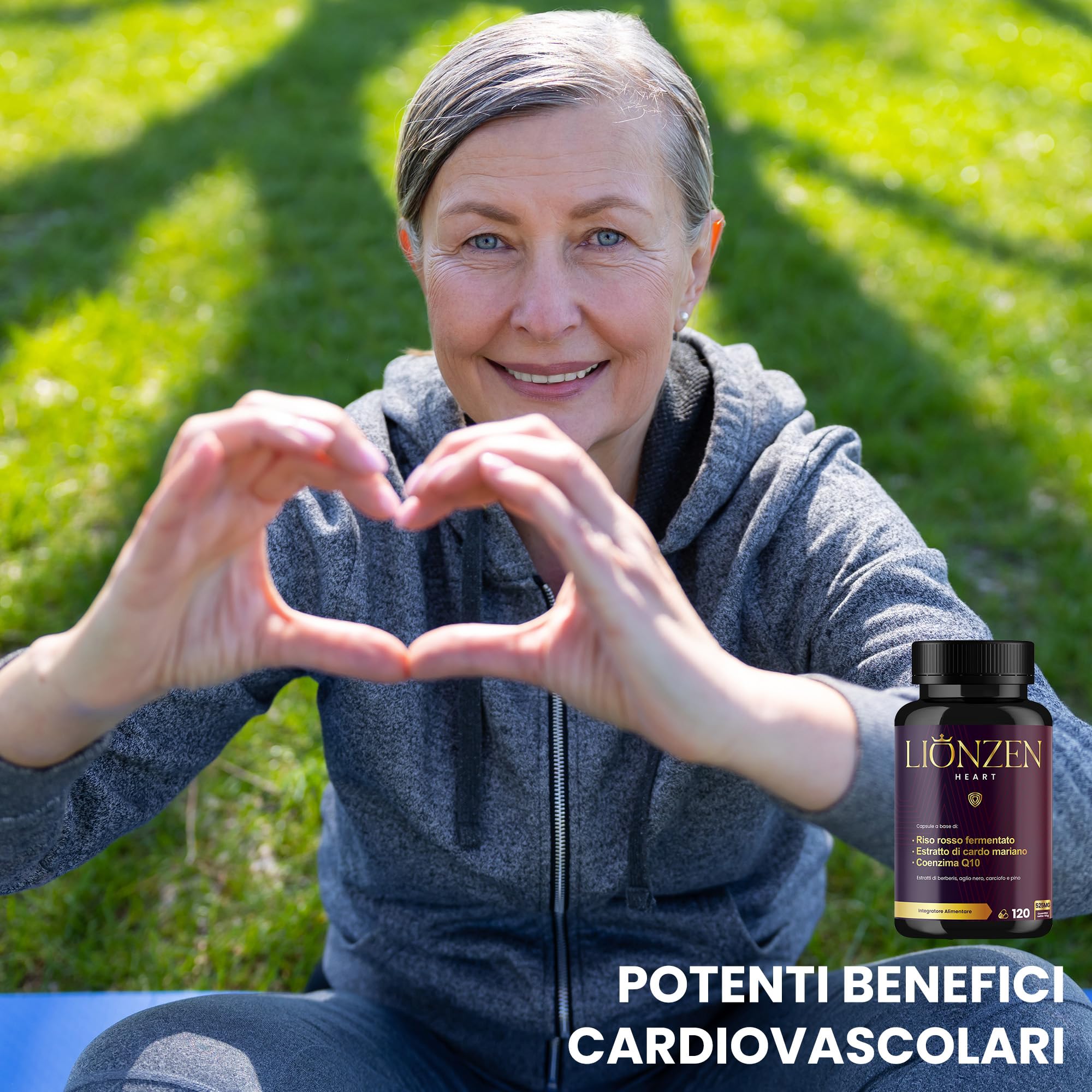 Riso Rosso Fermentato (2,99mg di Monacolina K) + Coenzima Q10, Cardo Mariano +10 Ingredienti | Berberina, Astaxantina, Policosanolo | Benessere Metabolico e Antiossidante | LIONZEN Heart