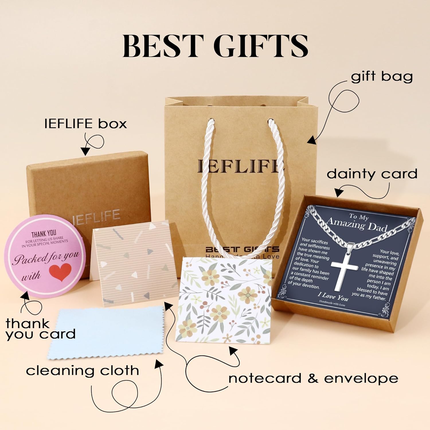 IEFLIFE Cross Necklaces Gifts for Son Men - Silver Figaro Chain Stainless Steel Cross Necklace Jewelry, Christian Baptism Gifts for Boys Men, Birthday Gift for Dad Husband Brother Son Grandson - Image 7