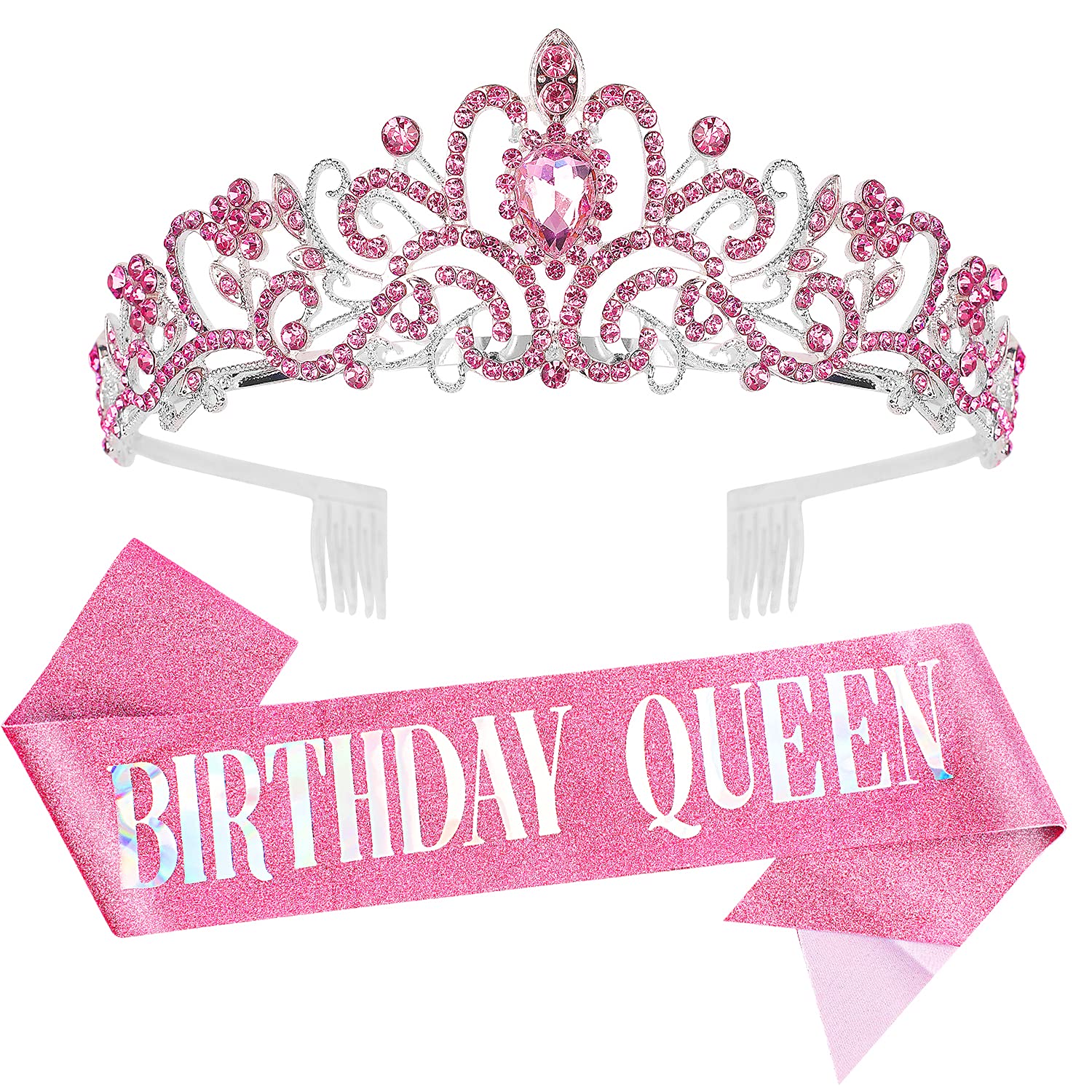 Birthday Tiara for Women, Tiara for Women Pink Rhinestone, Happy Birthday Queen Tiara for Women, Crown for Girls Tiaras Birthday Queen Crowns with