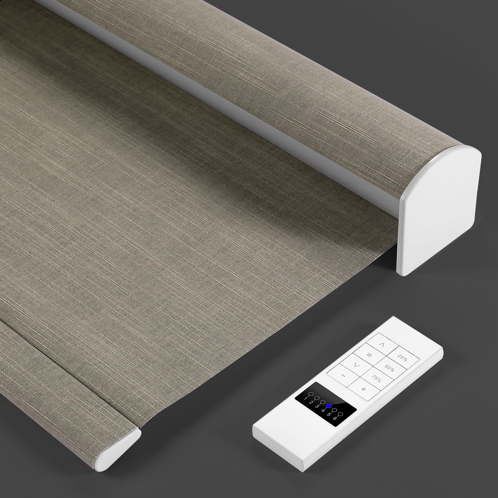 Motorized Blackout Roller Blinds with Remote Control,Rechargeable Smart Window Shades Compatible with Alexa Google via Hub,Fabric Wrapped Valance, Custom Size (Khaki)