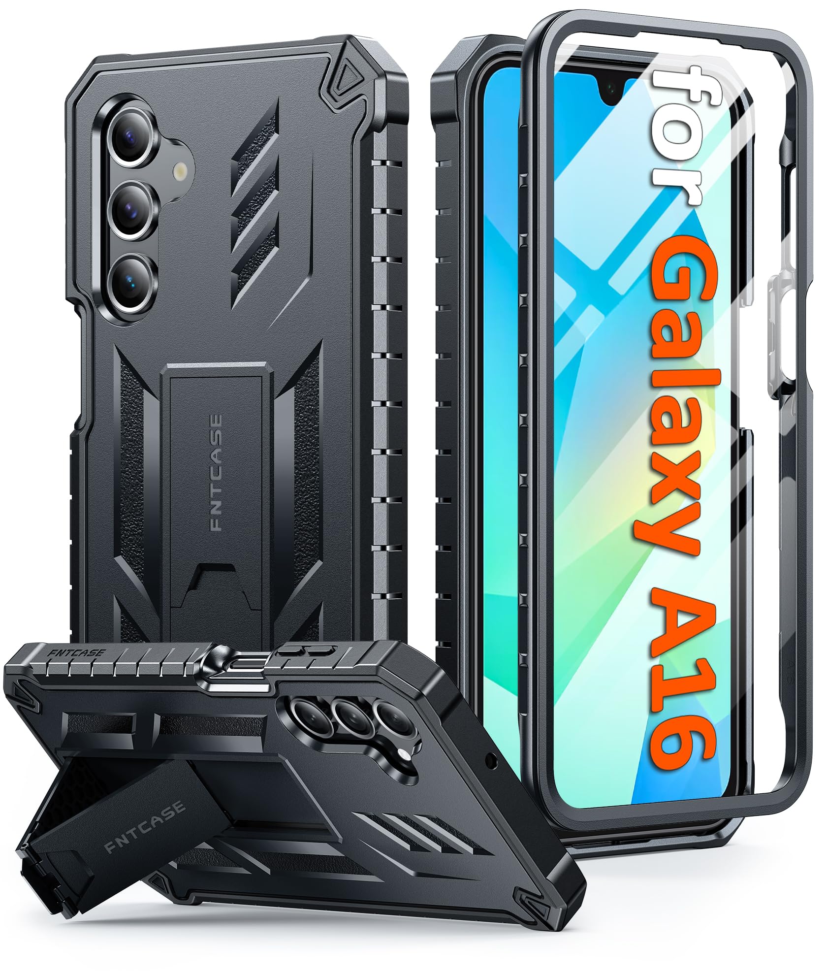 Amazon.com: FNTCASE for Samsung Galaxy A16 5G Case: with [Built-in Screen  Protector & Kickstand] [Military-Grade Drop Protection] Heavy Duty  Protective Full Body Shockproof TPU Phone Cover Black : Cell Phones &  Accessories