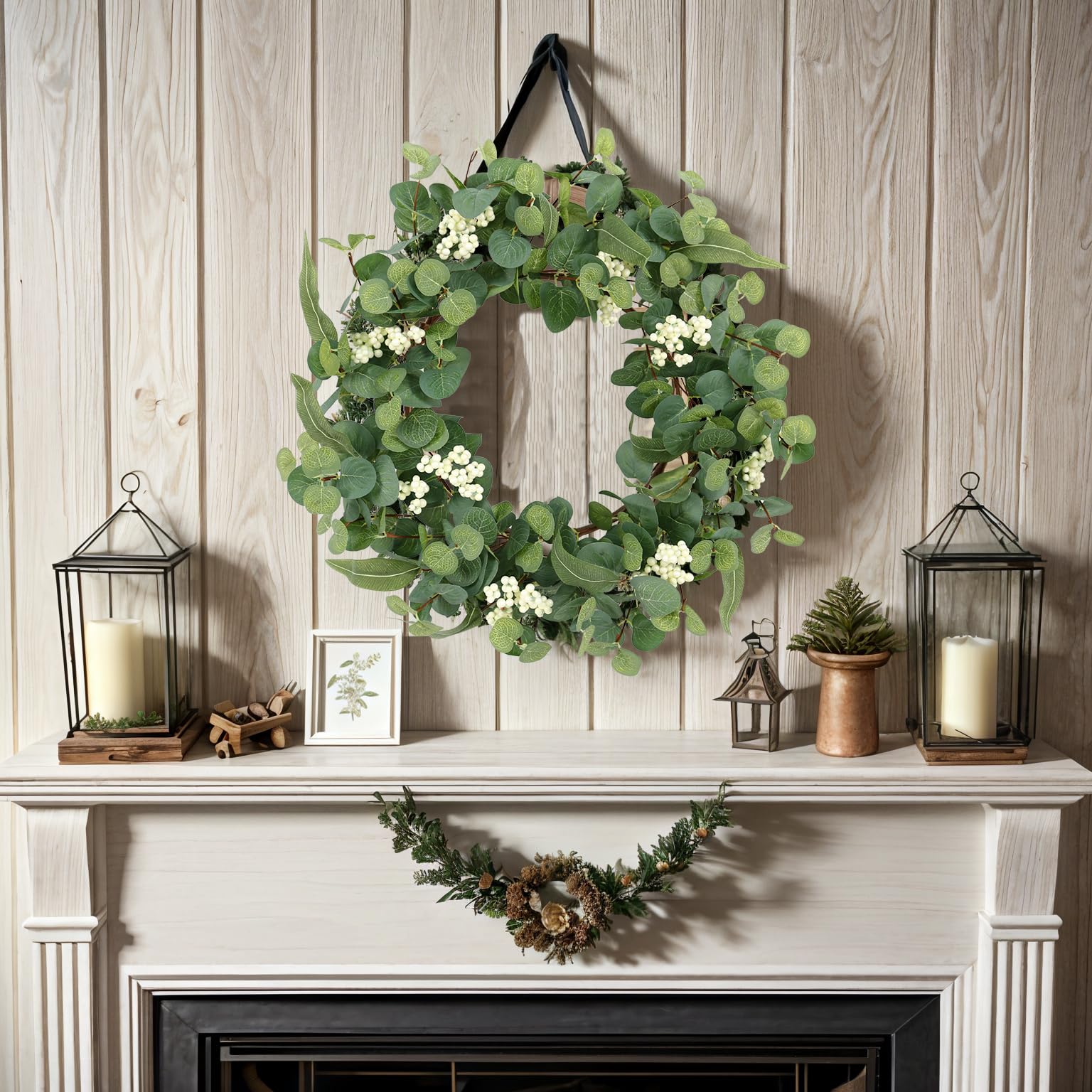 COLMOXY 20 Inch Eucalyptus Wreaths for Front Door, Round Greenery Wreath with Green Leaves, Home Decor for Porch Windows Festival Garden Farmhouse, Spring Summer Indoor Outdoor Decoration