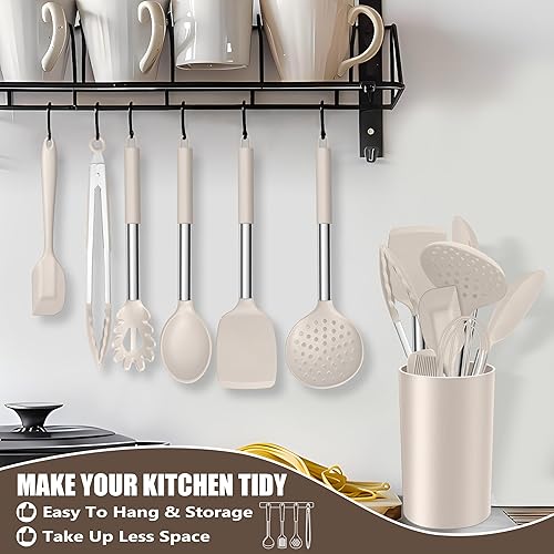 Miniatura 8 de E-far Juego de utensilios de cocina de silicona de 14 piezas, juego de utensilios de cocina con soporte, espátula, cucharón, cuchara, pinzas,