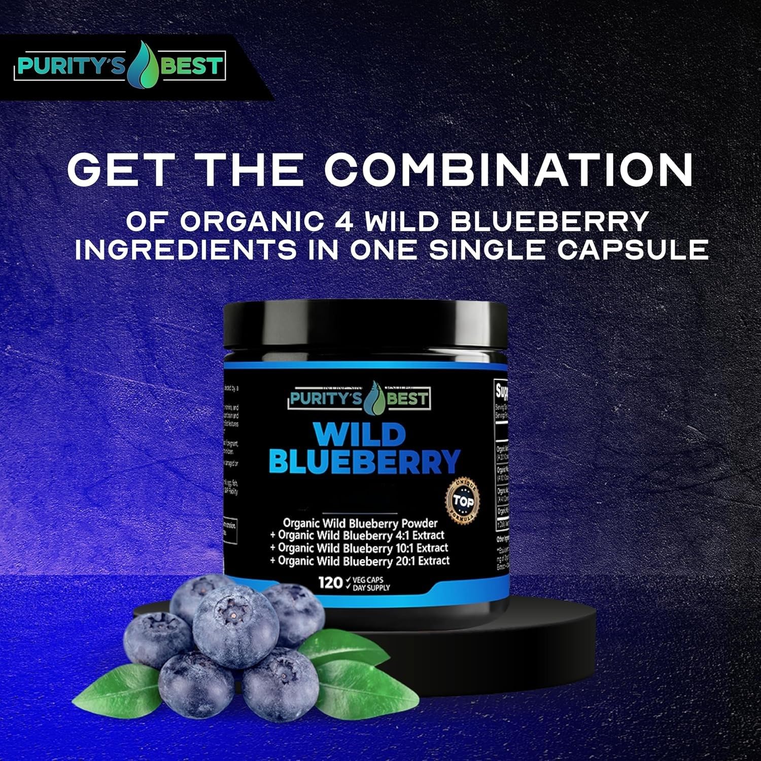 Purity’s Best Wild Blueberry Extract, Rich in Flavonoids & Anthocyanins, Antioxidant Support for Brain & Heart Health, 4-Month Supply, Non-GMO, 120 Vegan Capsules — Amazon image 2