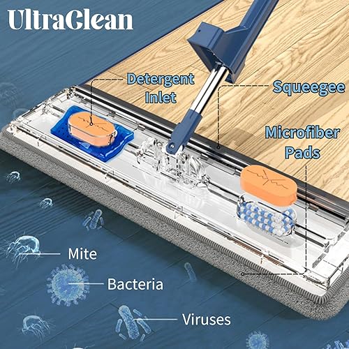 Miniatura 3 de Juego de trapeador plano grande y cubo plegable para trapeador automático Trapeador mágico de 360 grados con escobilla + cubo plegable grande de 12