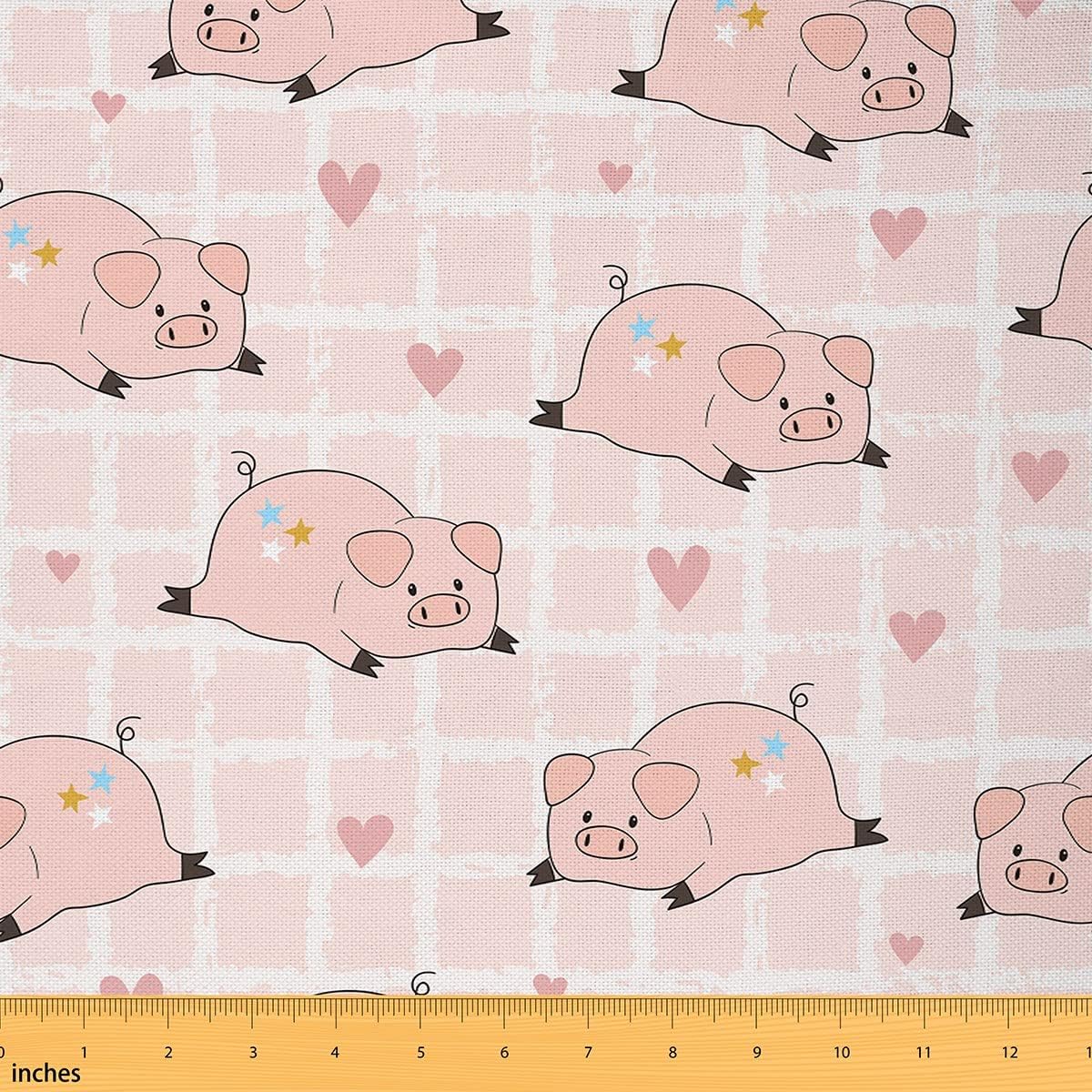 Pink Pig Fabric by The Yard Kids Cute Cartoon Farm Livestock Fabric for Kids Teens