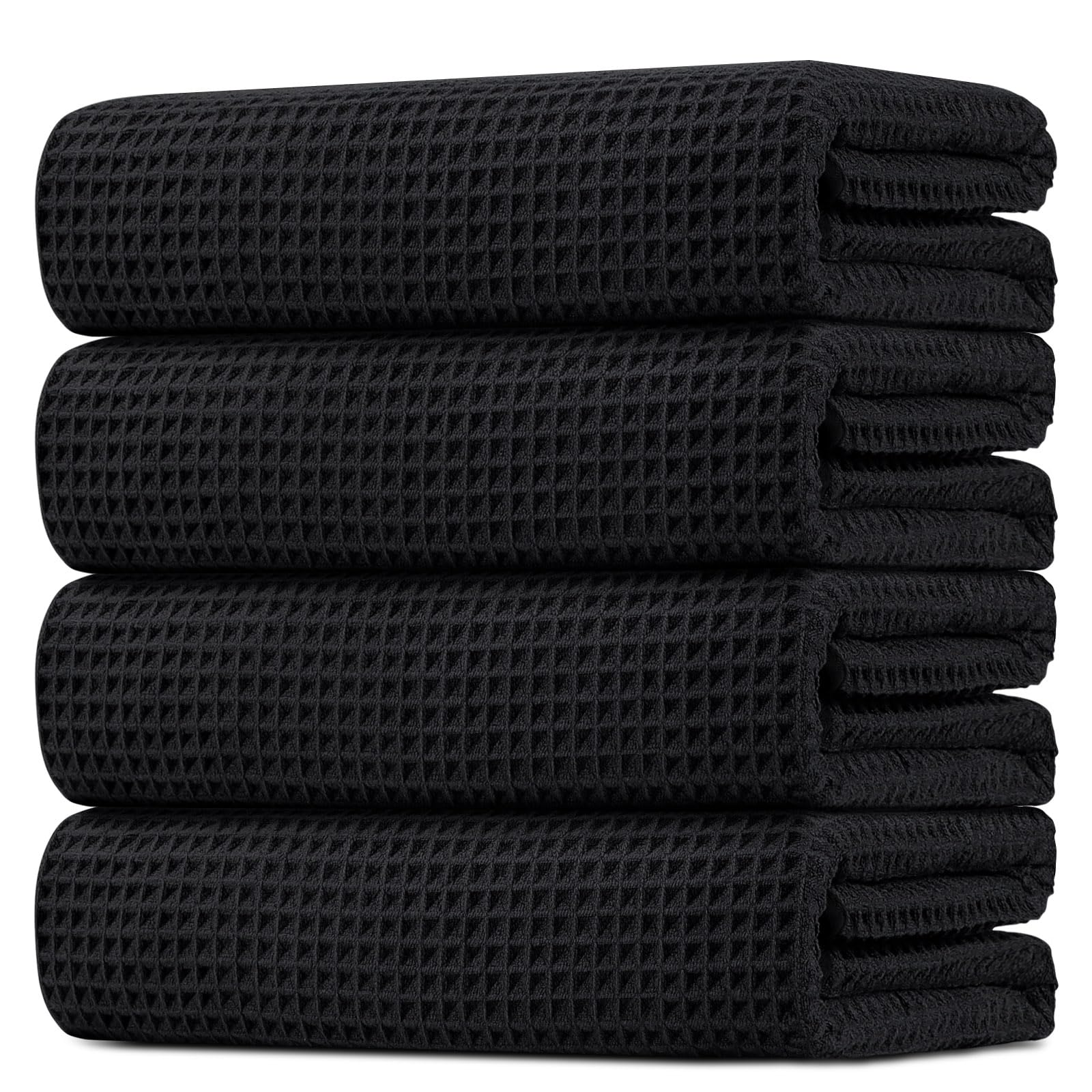HOMEXCEL Set di 4 asciugamani da bagno a nido d'ape, in microfibra di alta qualità, leggeri, altamente assorbenti e ad asciugatura rapida, per bagno, palestra, doccia, hotel e spa, 68 x 137 cm, nero